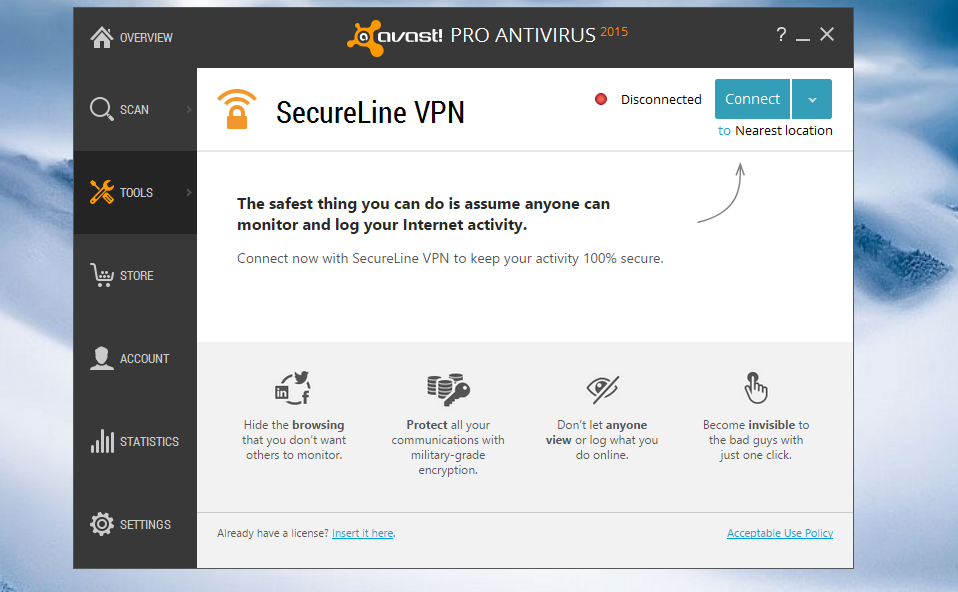 Avast SecureLine VPN Interface