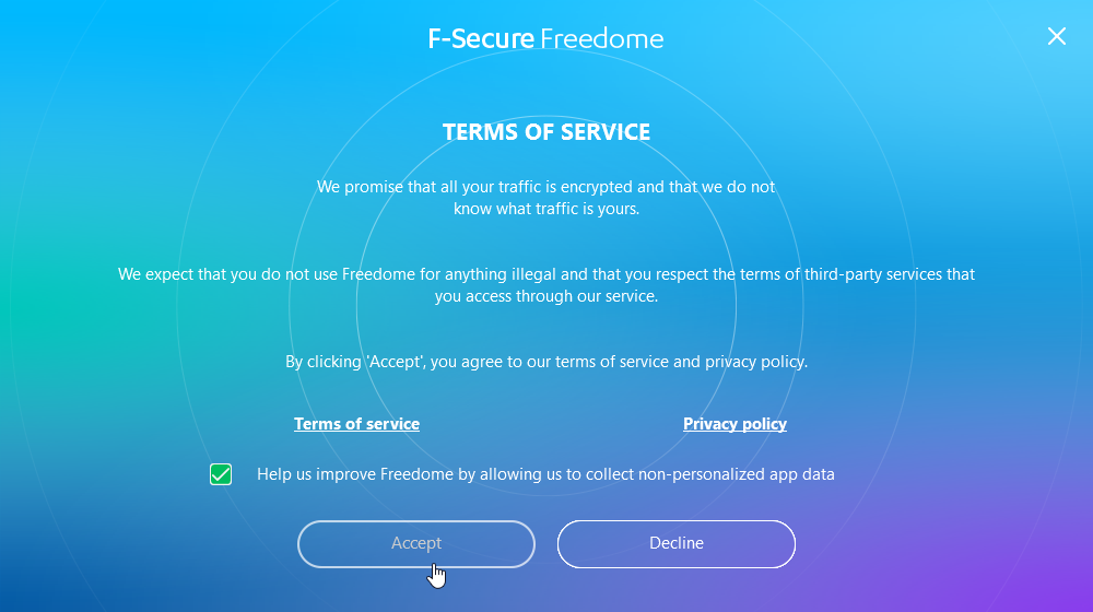 Freedome installer first screen